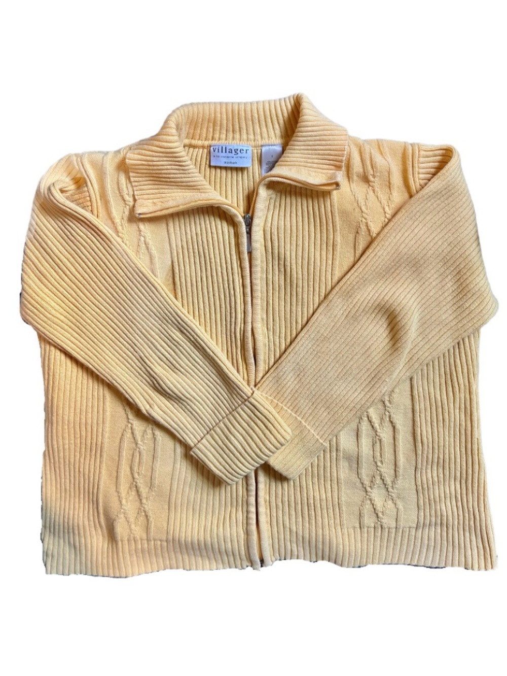 Villager Liz Claiborne Butter Yellow Zip-Front Knit Sweater